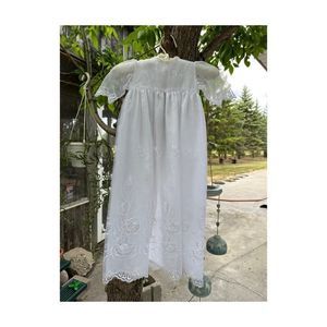 Vintage White Baptism Gown Organza Floral Embroidery Heirloom Christening